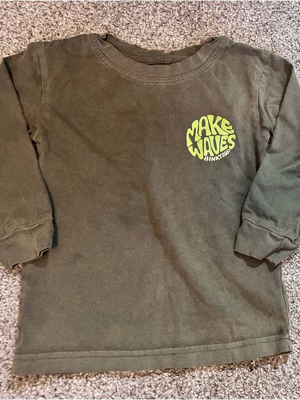 Kids' Olive Green Long-Sleeve Tee by BinkyBDP with 'Make Waves' Graphic